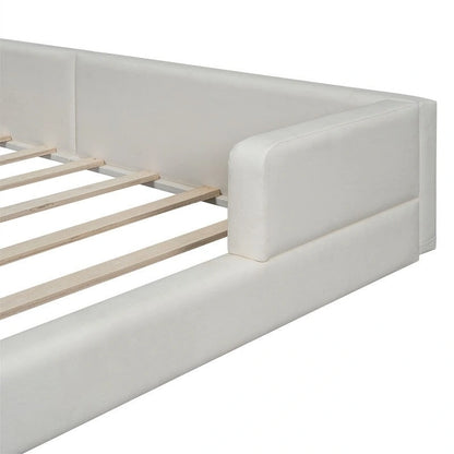 Lit plateforme rembourré avec 2 lampes de lecture intégrées, cadre de lit Queen Size en PU, lit au sol avec tête de lit capitonnée.
