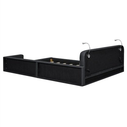 Lit plateforme rembourré avec 2 lampes de lecture intégrées, cadre de lit Queen Size en PU, lit au sol avec tête de lit capitonnée.