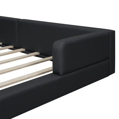 Lit plateforme rembourré avec 2 lampes de lecture intégrées, cadre de lit Queen Size en PU, lit au sol avec tête de lit capitonnée.