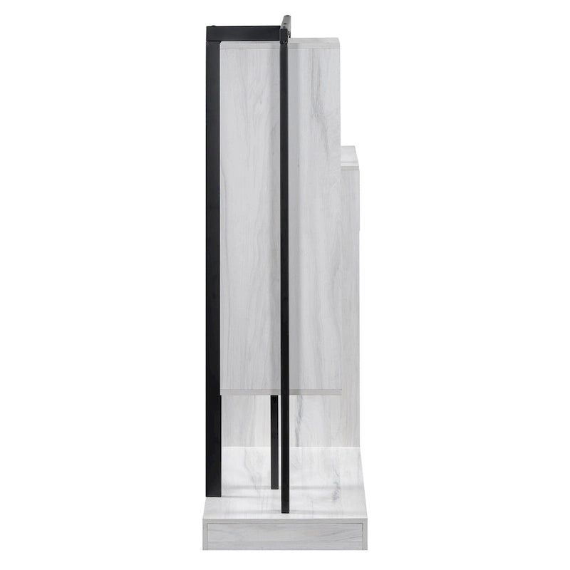 Armoire-penderie ouverte avec 4 tiroirs, 3 étagères et une tringle à vêtements. Armoire en bois autoportante pour chambre à coucher.