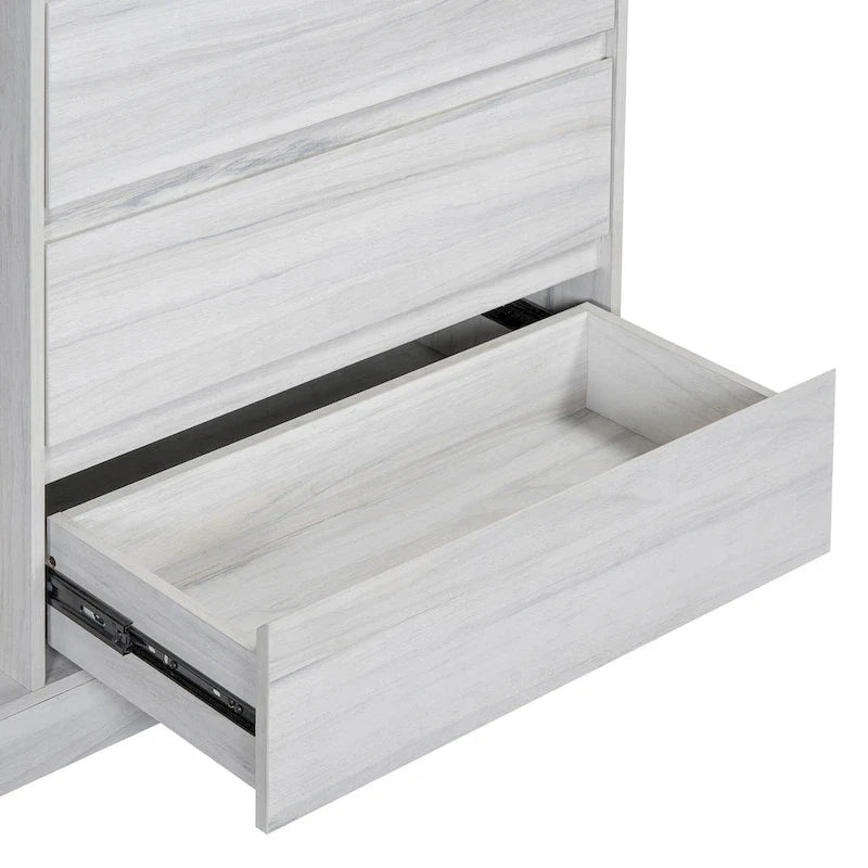 Armoire-penderie ouverte avec 4 tiroirs, 3 étagères et une tringle à vêtements. Armoire en bois autoportante pour chambre à coucher.