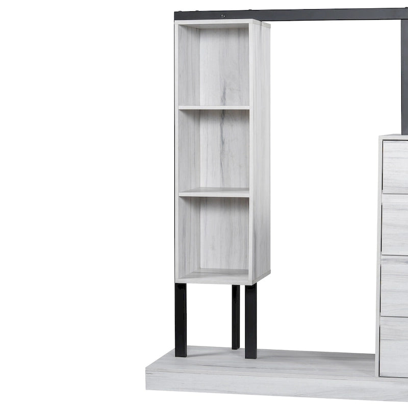 Armoire-penderie ouverte avec 4 tiroirs, 3 étagères et une tringle à vêtements. Armoire en bois autoportante pour chambre à coucher.