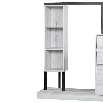 Armoire-penderie ouverte avec 4 tiroirs, 3 étagères et une tringle à vêtements. Armoire en bois autoportante pour chambre à coucher.