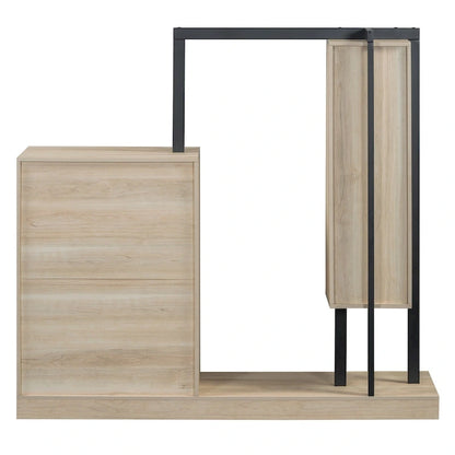 Armoire-penderie ouverte avec 4 tiroirs, 3 étagères et une tringle à vêtements. Armoire en bois autoportante pour chambre à coucher.