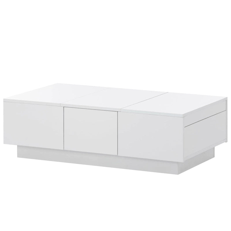 Table basse moderne et élégante, extensible, avec 2 grands compartiments de rangement et 2 tiroirs, pour le salon.