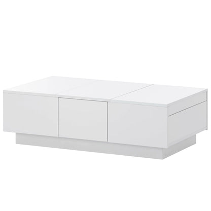 Table basse moderne et élégante, extensible, avec 2 grands compartiments de rangement et 2 tiroirs, pour le salon.