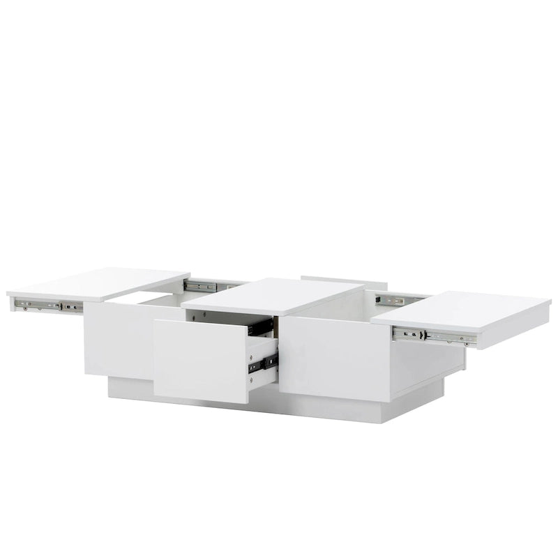 Table basse moderne et élégante, extensible, avec 2 grands compartiments de rangement et 2 tiroirs, pour le salon.