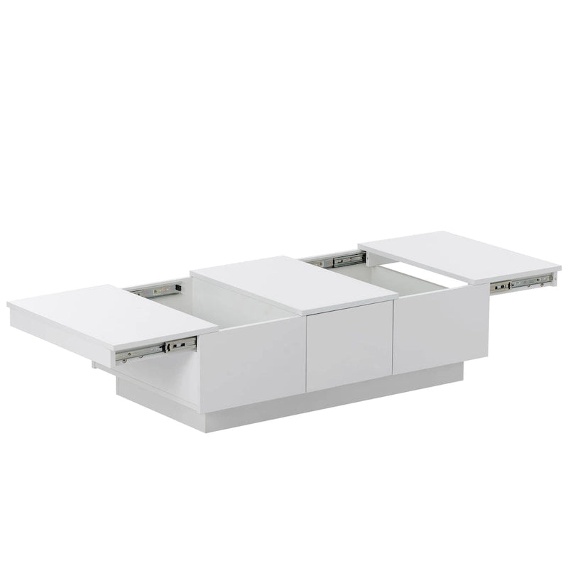 Table basse moderne et élégante, extensible, avec 2 grands compartiments de rangement et 2 tiroirs, pour le salon.
