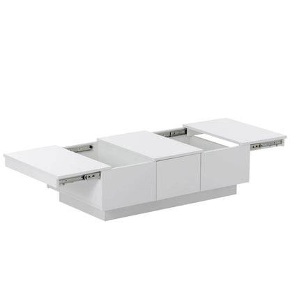 Table basse moderne et élégante, extensible, avec 2 grands compartiments de rangement et 2 tiroirs, pour le salon.
