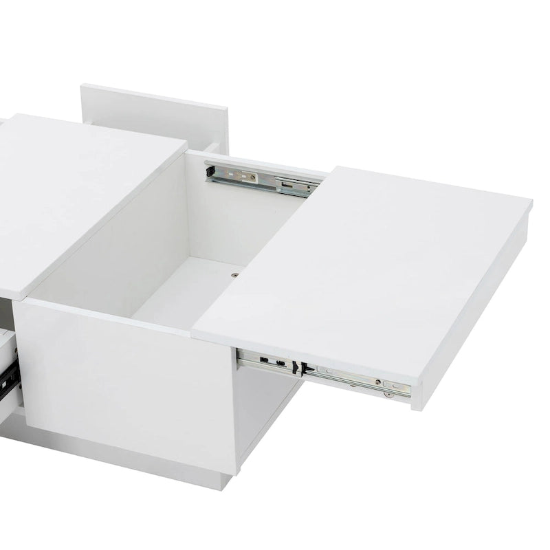 Table basse moderne et élégante, extensible, avec 2 grands compartiments de rangement et 2 tiroirs, pour le salon.