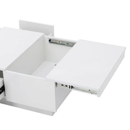 Table basse moderne et élégante, extensible, avec 2 grands compartiments de rangement et 2 tiroirs, pour le salon.