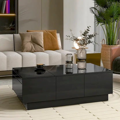 Table basse moderne et élégante, extensible, avec 2 grands compartiments de rangement et 2 tiroirs, pour le salon.