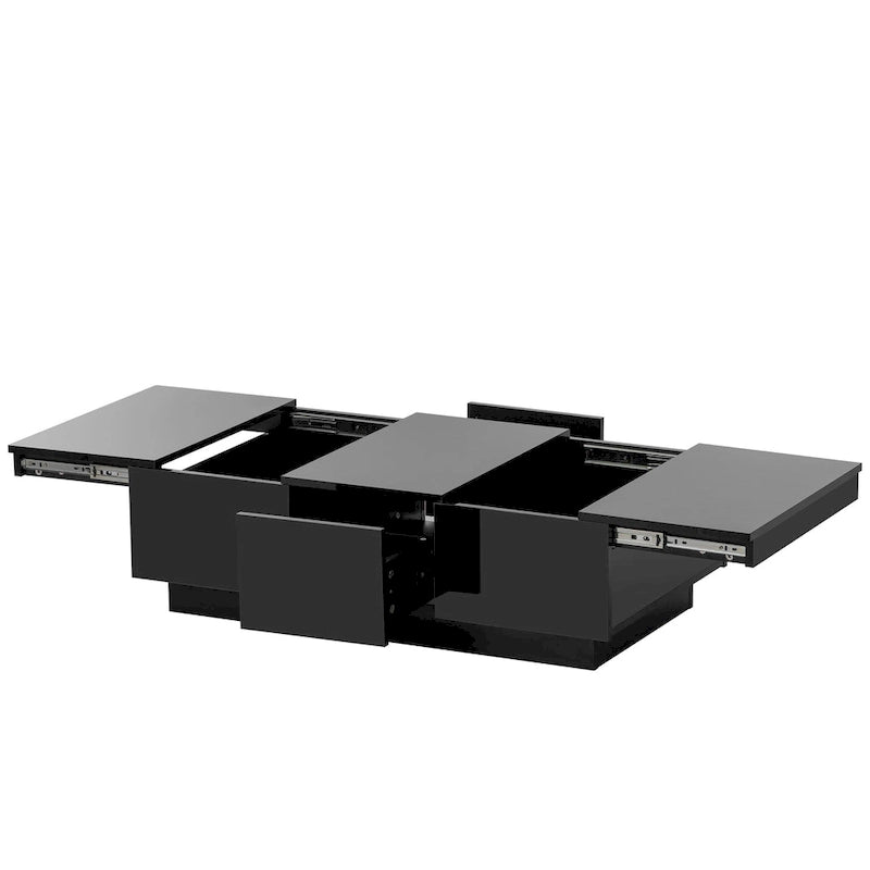 Table basse moderne et élégante, extensible, avec 2 grands compartiments de rangement et 2 tiroirs, pour le salon.