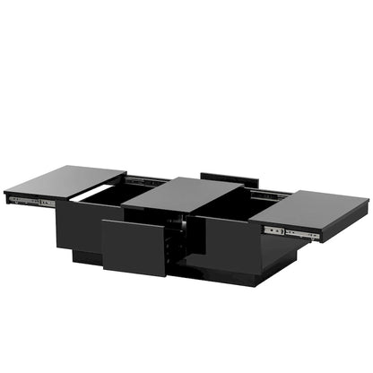 Table basse moderne et élégante, extensible, avec 2 grands compartiments de rangement et 2 tiroirs, pour le salon.