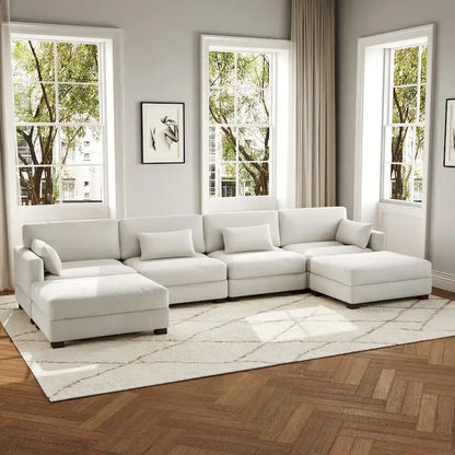 Canapé d'angle modulaire en forme de U 6 pièces avec pouf