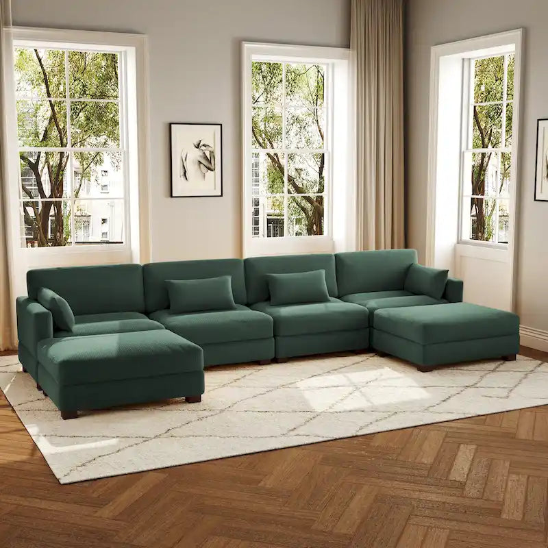 Canapé d'angle modulaire en forme de U 6 pièces avec pouf