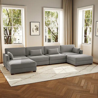 Canapé d'angle modulaire en forme de U 6 pièces avec pouf