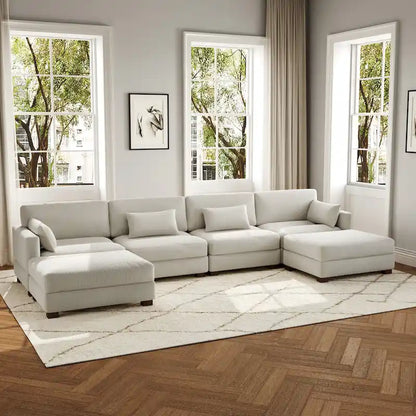 Canapé d'angle modulaire en forme de U 6 pièces avec pouf