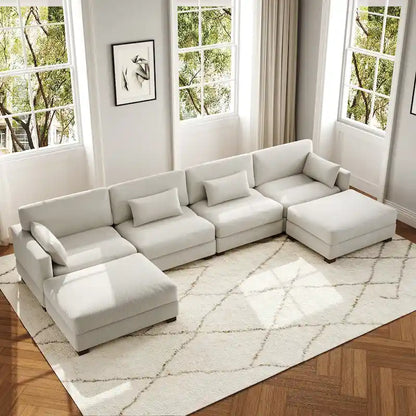 Canapé d'angle modulaire en forme de U 6 pièces avec pouf