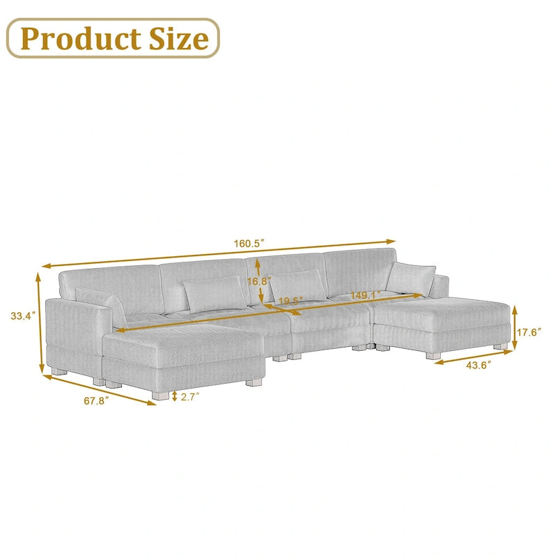 Canapé d'angle modulaire en forme de U 6 pièces avec pouf