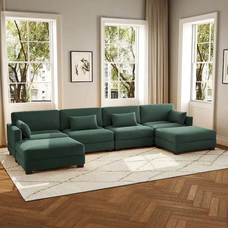 Canapé d'angle modulaire en forme de U 6 pièces avec pouf