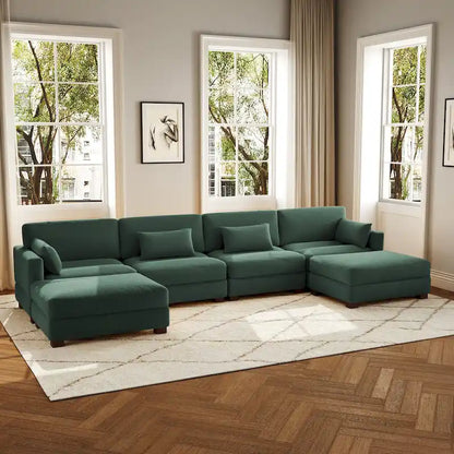 Canapé d'angle modulaire en forme de U 6 pièces avec pouf