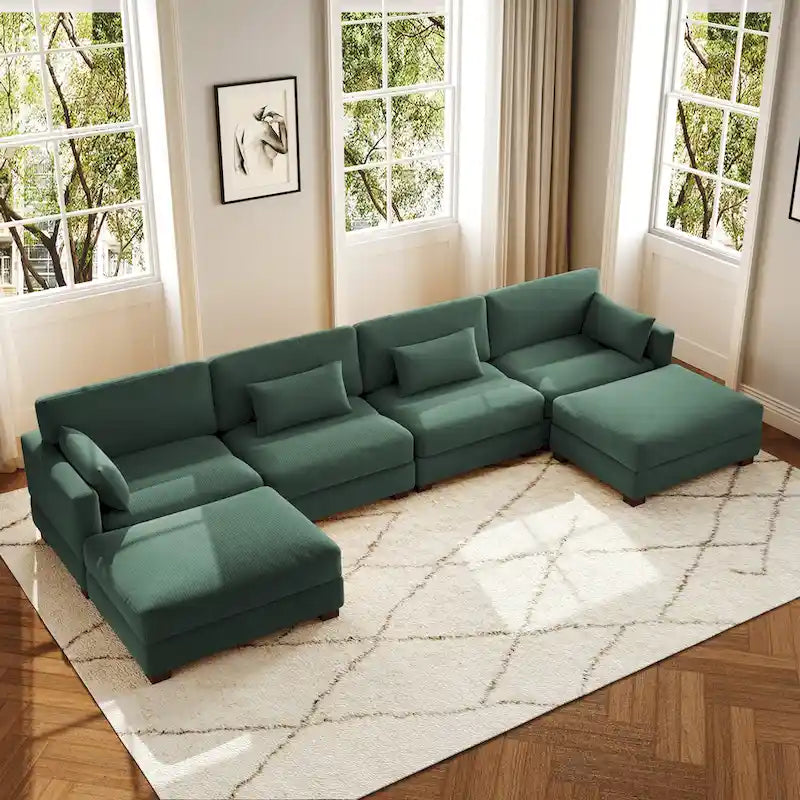Canapé d'angle modulaire en forme de U 6 pièces avec pouf