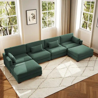 Canapé d'angle modulaire en forme de U 6 pièces avec pouf