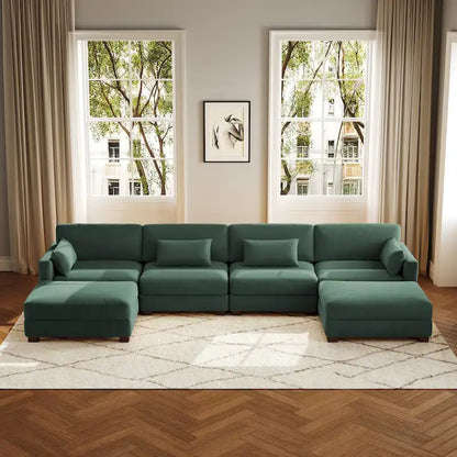 Canapé d'angle modulaire en forme de U 6 pièces avec pouf