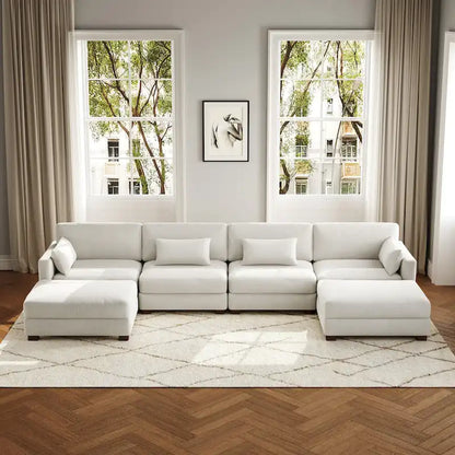 Canapé d'angle modulaire en forme de U 6 pièces avec pouf
