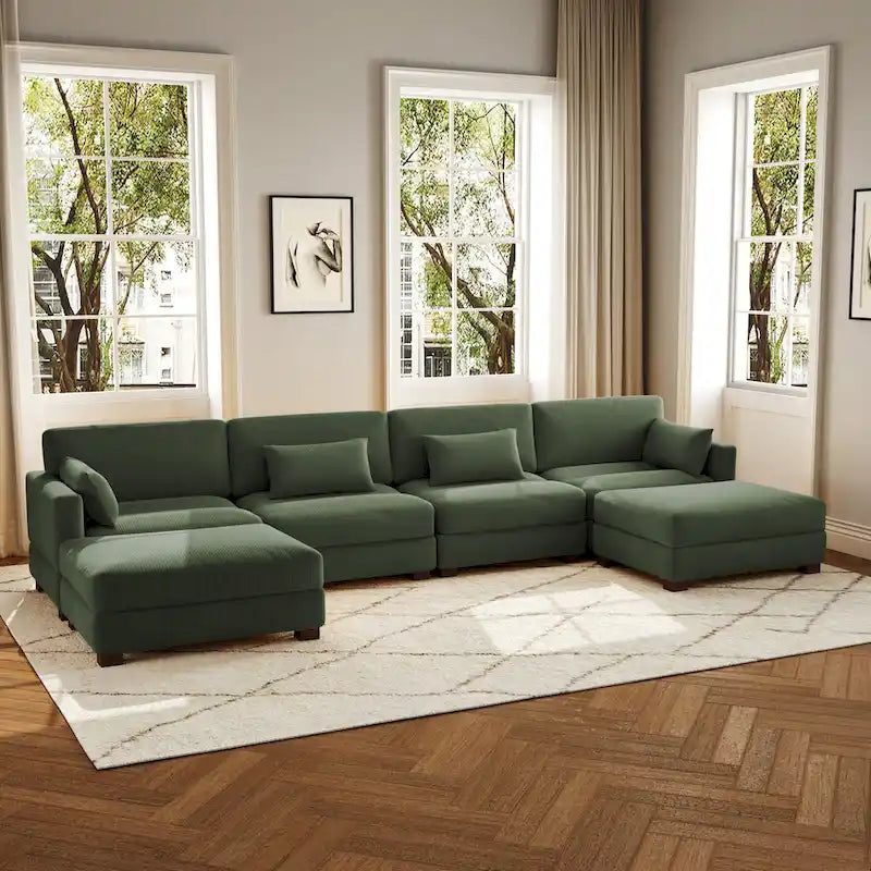 Canapé d'angle modulaire en forme de U 6 pièces avec pouf