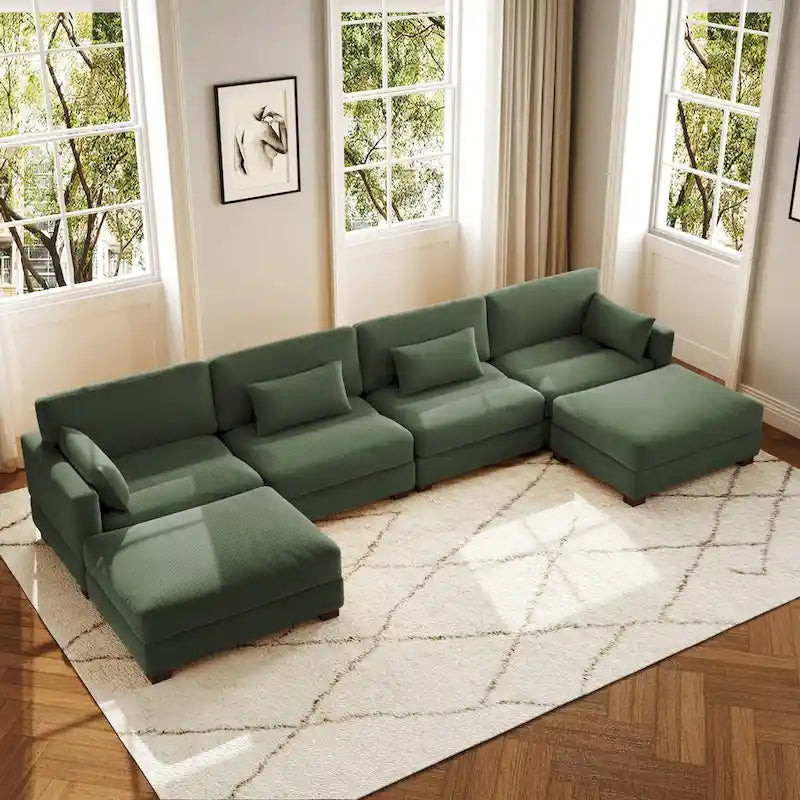 Canapé d'angle modulaire en forme de U 6 pièces avec pouf