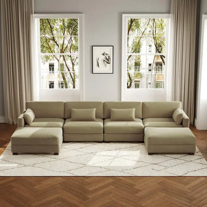 Canapé d'angle modulaire en forme de U 6 pièces avec pouf