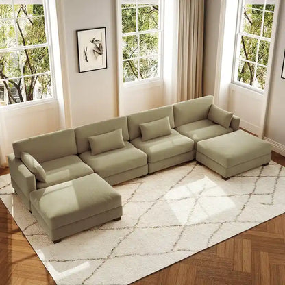 Canapé d'angle modulaire en forme de U 6 pièces avec pouf