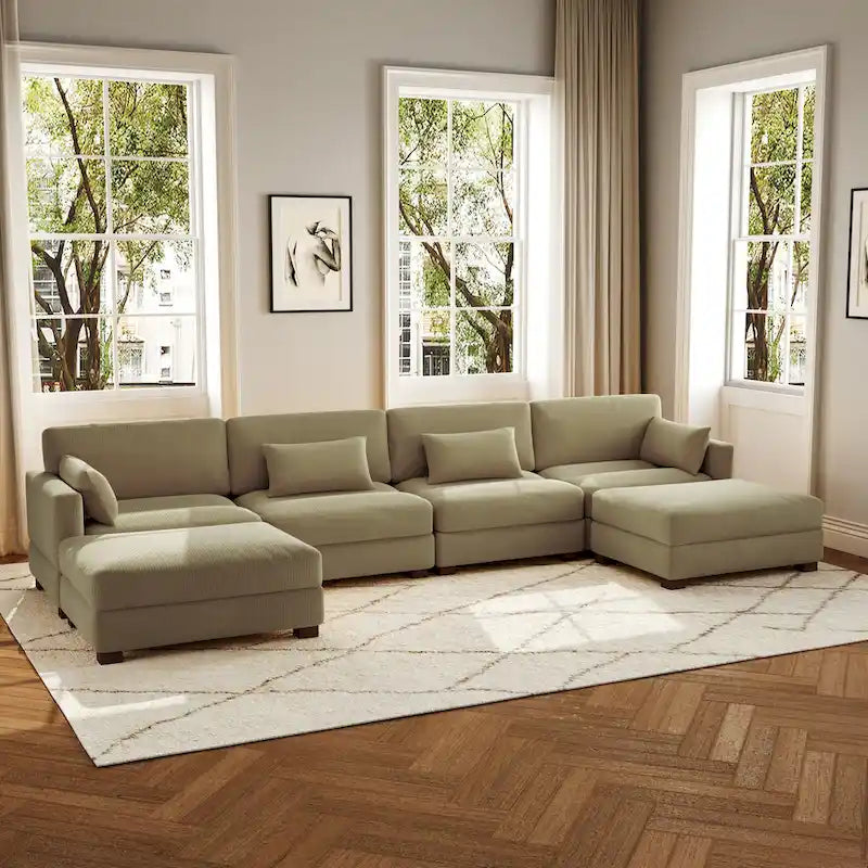 Canapé d'angle modulaire en forme de U 6 pièces avec pouf