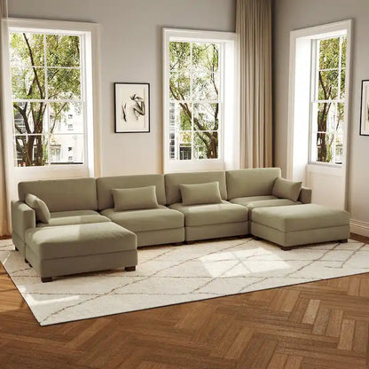 Canapé d'angle modulaire en forme de U 6 pièces avec pouf