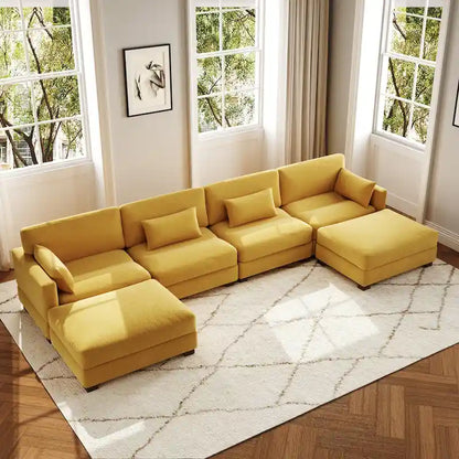 Canapé d'angle modulaire en forme de U 6 pièces avec pouf