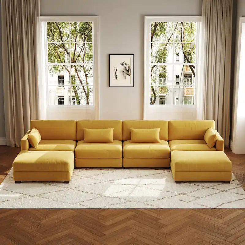 Canapé d'angle modulaire en forme de U 6 pièces avec pouf