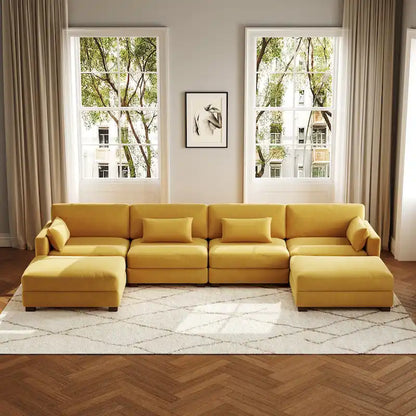 Canapé d'angle modulaire en forme de U 6 pièces avec pouf