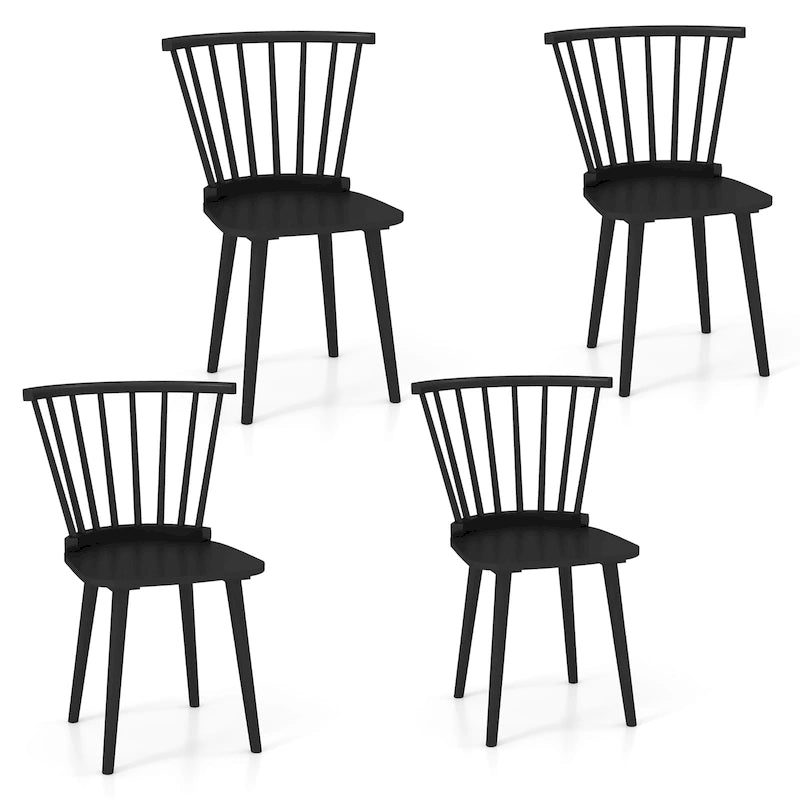 Gymax Lot de 4 chaises de salle à manger Windsor à dossier haut en bois