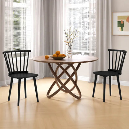 Gymax Lot de 4 chaises de salle à manger Windsor à dossier haut en bois