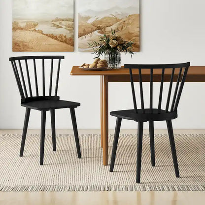 Gymax Lot de 4 chaises de salle à manger Windsor à dossier haut en bois