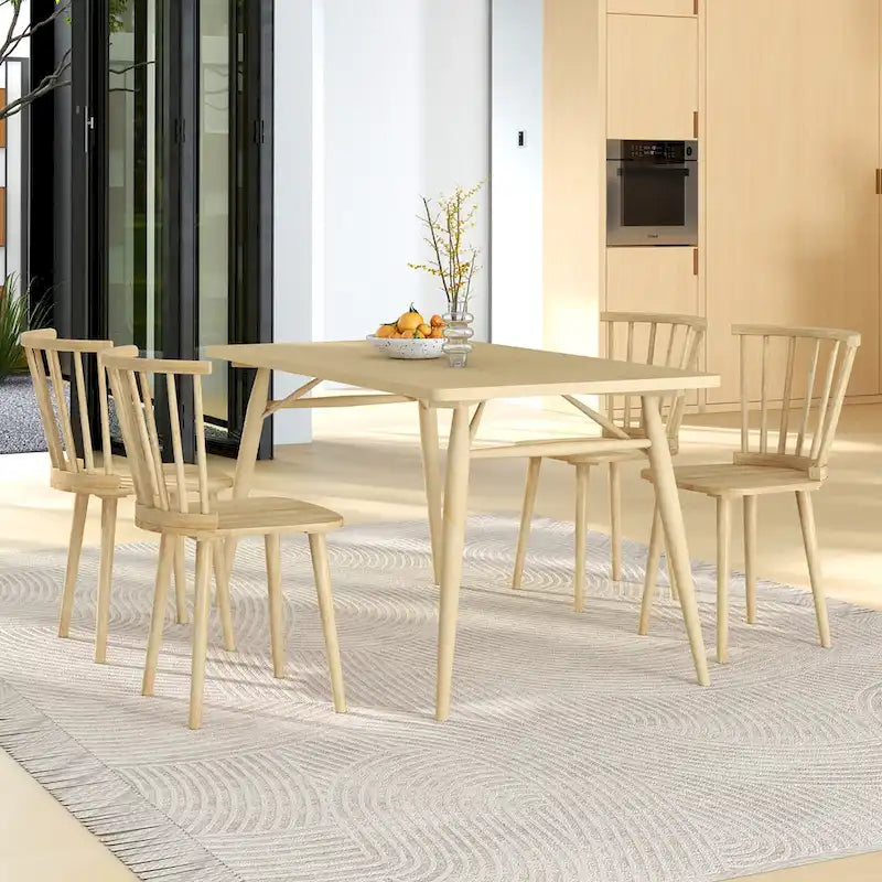 Gymax Lot de 4 chaises de salle à manger Windsor à dossier haut en bois