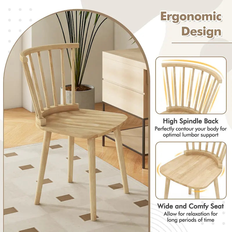 Gymax Lot de 4 chaises de salle à manger Windsor à dossier haut en bois