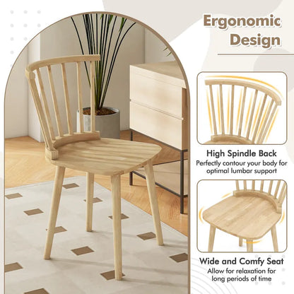 Gymax Lot de 4 chaises de salle à manger Windsor à dossier haut en bois