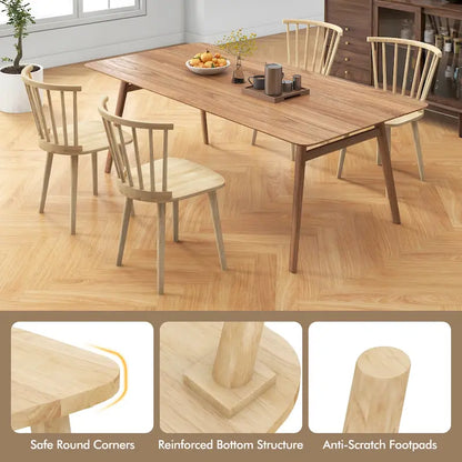 Gymax Lot de 4 chaises de salle à manger Windsor à dossier haut en bois