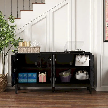 Buffet/meuble d'appoint ajouré, meuble de rangement d'entrée de 60,5 pouces, console multimédia à 4 portes