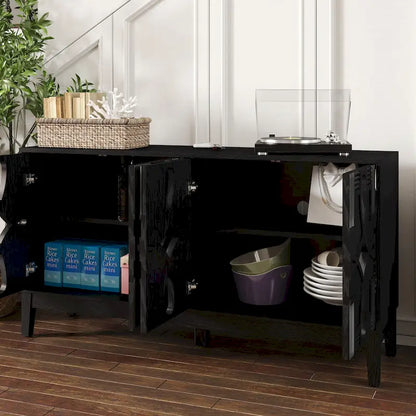 Buffet/meuble d'appoint ajouré, meuble de rangement d'entrée de 60,5 pouces, console multimédia à 4 portes