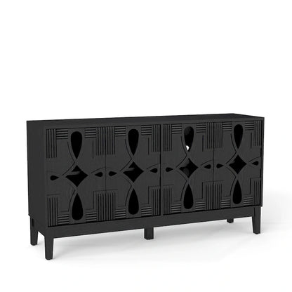 Buffet/meuble d'appoint ajouré, meuble de rangement d'entrée de 60,5 pouces, console multimédia à 4 portes