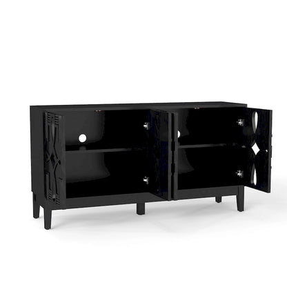 Buffet/meuble d'appoint ajouré, meuble de rangement d'entrée de 60,5 pouces, console multimédia à 4 portes